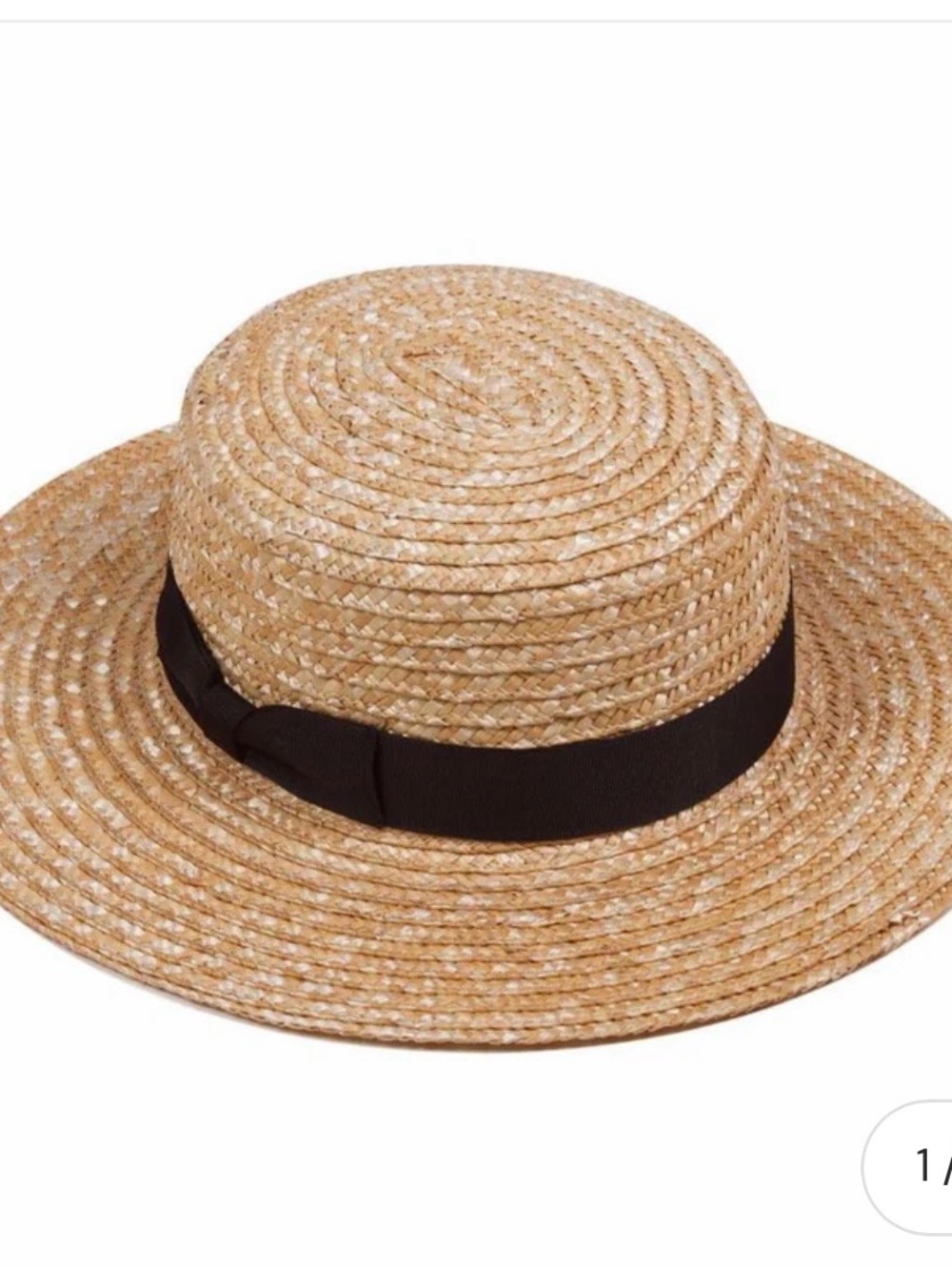 Lack Of Color Tan Straw Boater Hat with Black Band